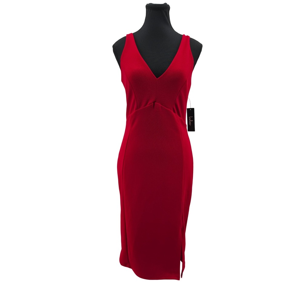 NWT Lulus Womens Red V-Neck Sleeveless Bodycon Sheath Dress Holiday Going Out